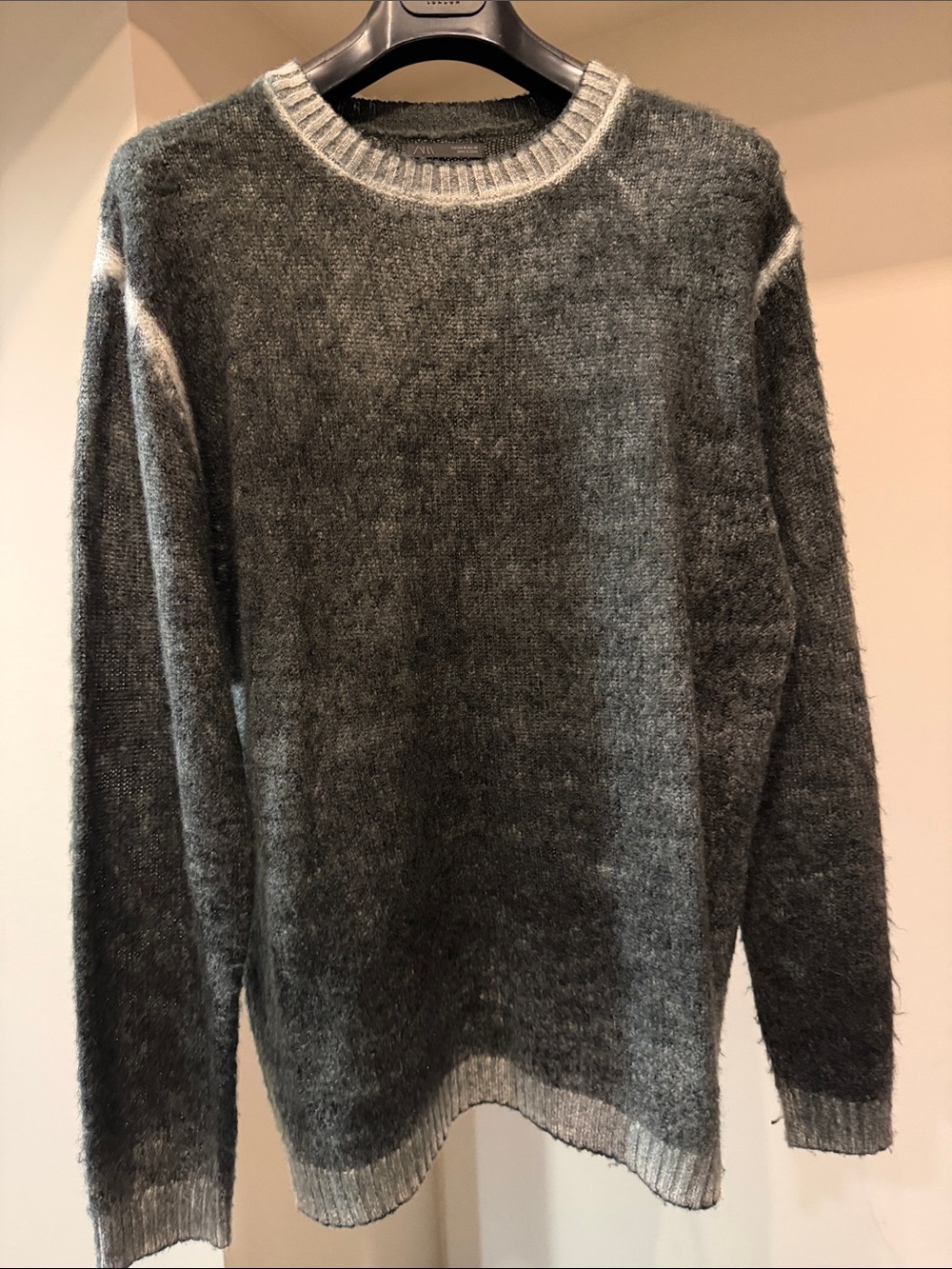Zara semi-sheer Cozy Crewneck Men’s Sweater in Dark Gray with Contrast Trim